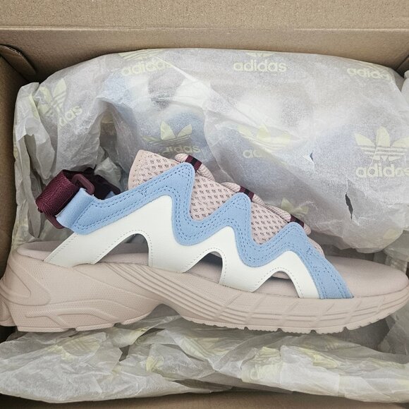 Adidas Astir Sandals Womens 9 Blue Beige Originals Straps HP9571 NWT - Picture 6 of 7